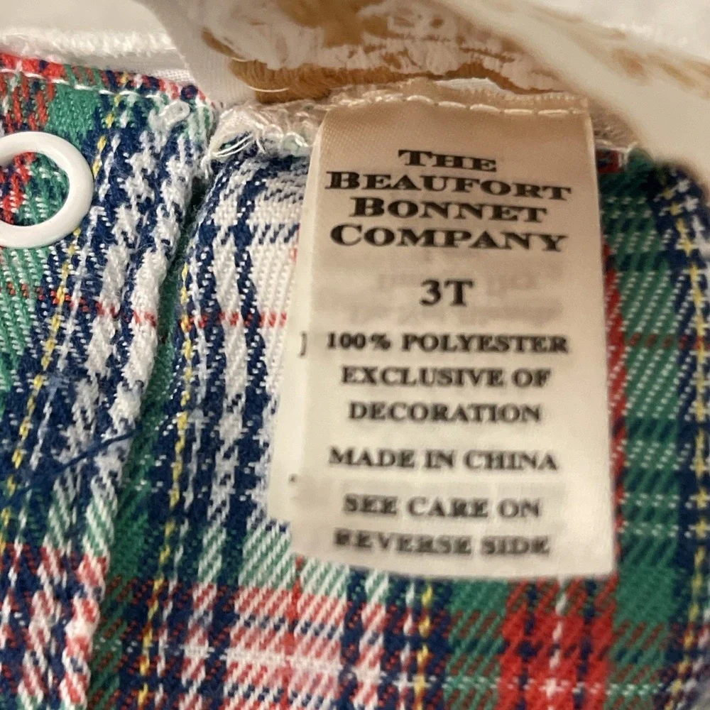 Beaufort Bonnet Girls Gown Child Size 3T Toddler Blue Green Plaid Eyelet Trim